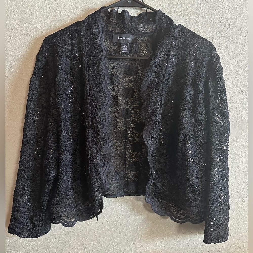 Black Lace & Sequin Bolo Jacket. Size XL
